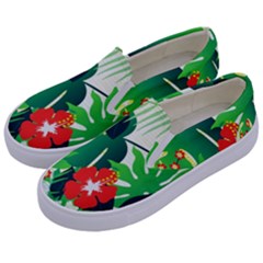 Tropical Leaf Flower Digital Kids  Canvas Slip Ons by Mariart