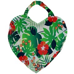 Tropical Leaf Flower Digital Giant Heart Shaped Tote