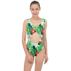 Tropical Leaf Flower Digital Center Cut Out Swimsuit