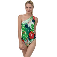 Tropical Leaf Flower Digital To One Side Swimsuit