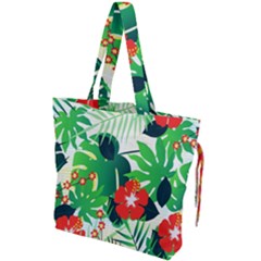 Tropical Leaf Flower Digital Drawstring Tote Bag