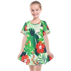 Tropical Leaf Flower Digital Kids  Smock Dress