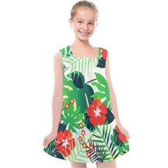 Tropical Leaf Flower Digital Kids  Cross Back Dress by Mariart