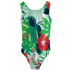 Tropical Leaf Flower Digital Kids  Cut-out Back One Piece Swimsuit