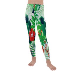 Tropical Leaf Flower Digital Kids  Lightweight Velour Leggings