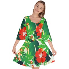 Tropical Leaf Flower Digital Velour Kimono Dress