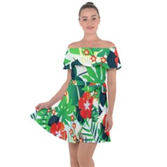 Tropical Leaf Flower Digital Off Shoulder Velour Dress by Mariart