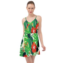 Tropical Leaf Flower Digital Summer Time Chiffon Dress