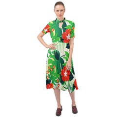 Tropical Leaf Flower Digital Keyhole Neckline Chiffon Dress by Mariart