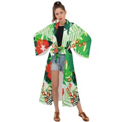 Tropical Leaf Flower Digital Maxi Kimono