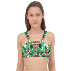 Tropical Leaf Flower Digital Cage Up Bikini Top