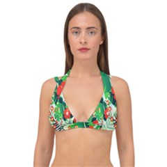 Tropical Leaf Flower Digital Double Strap Halter Bikini Top