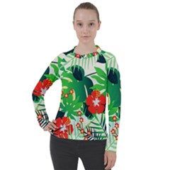 Tropical Leaf Flower Digital Women s Pique Long Sleeve Tee