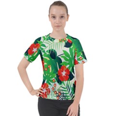 Tropical Leaf Flower Digital Women s Sport Raglan Tee