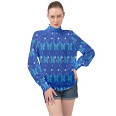 Glitter Butterfly High Neck Long Sleeve Chiffon Top by Sparkle