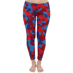 Red And Blue Camouflage Pattern Classic Winter Leggings by SpinnyChairDesigns