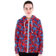 Red And Blue Camouflage Pattern Women s Zipper Hoodie