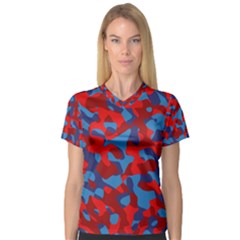 Red And Blue Camouflage Pattern V-neck Sport Mesh Tee