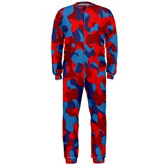 Red And Blue Camouflage Pattern Onepiece Jumpsuit (men)  by SpinnyChairDesigns