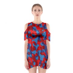 Red And Blue Camouflage Pattern Shoulder Cutout One Piece Dress