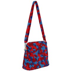 Red And Blue Camouflage Pattern Zipper Messenger Bag by SpinnyChairDesigns