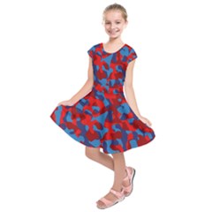 Red And Blue Camouflage Pattern Kids  Short Sleeve Dress