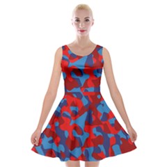 Red And Blue Camouflage Pattern Velvet Skater Dress