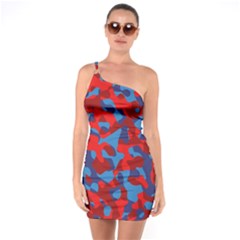 Red And Blue Camouflage Pattern One Soulder Bodycon Dress by SpinnyChairDesigns