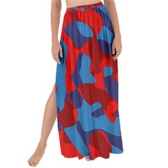 Red And Blue Camouflage Pattern Maxi Chiffon Tie-up Sarong by SpinnyChairDesigns