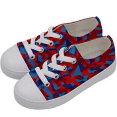 Red And Blue Camouflage Pattern Kids  Low Top Canvas Sneakers by SpinnyChairDesigns