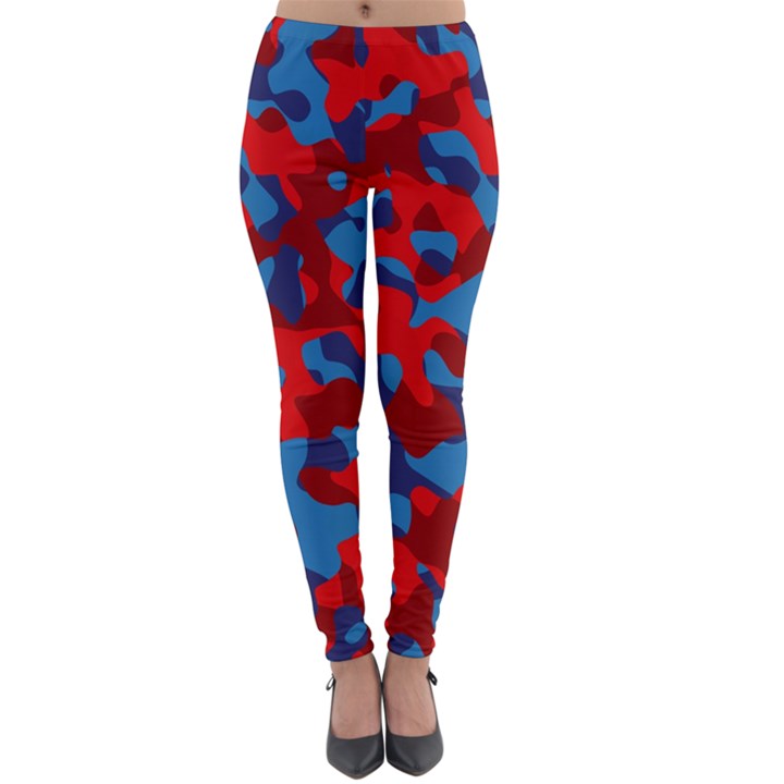 Red and Blue Camouflage Pattern Lightweight Velour Leggings