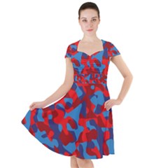 Red And Blue Camouflage Pattern Cap Sleeve Midi Dress by SpinnyChairDesigns