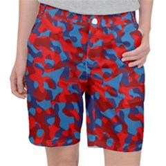 Red And Blue Camouflage Pattern Pocket Shorts by SpinnyChairDesigns