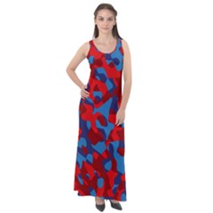 Red And Blue Camouflage Pattern Sleeveless Velour Maxi Dress by SpinnyChairDesigns