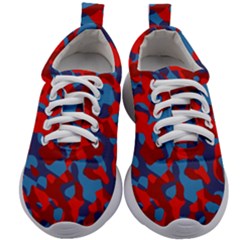 Red And Blue Camouflage Pattern Kids Athletic Shoes by SpinnyChairDesigns