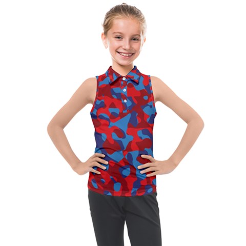 Red And Blue Camouflage Pattern Kids  Sleeveless Polo Tee by SpinnyChairDesigns