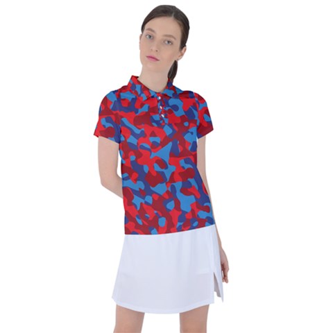 Red And Blue Camouflage Pattern Women s Polo Tee by SpinnyChairDesigns