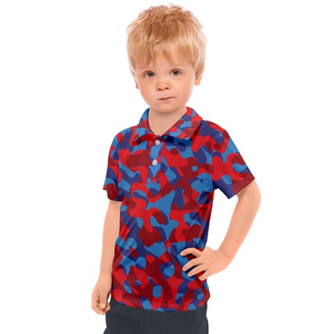 Red And Blue Camouflage Pattern Kids  Polo Tee by SpinnyChairDesigns