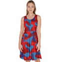 Red and Blue Camouflage Pattern Knee Length Skater Dress With Pockets View1