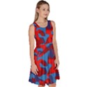 Red and Blue Camouflage Pattern Knee Length Skater Dress With Pockets View3