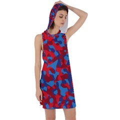 Red And Blue Camouflage Pattern Racer Back Hoodie Dress