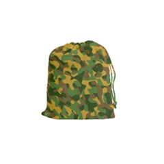 Yellow Green Brown Camouflage Drawstring Pouch (small) by SpinnyChairDesigns