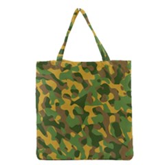 Yellow Green Brown Camouflage Grocery Tote Bag by SpinnyChairDesigns