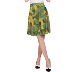 Yellow Green Brown Camouflage A-line Skirt by SpinnyChairDesigns