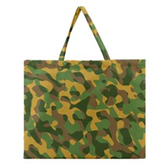 Yellow Green Brown Camouflage Zipper Large Tote Bag by SpinnyChairDesigns