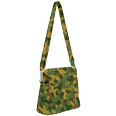 Yellow Green Brown Camouflage Zipper Messenger Bag by SpinnyChairDesigns