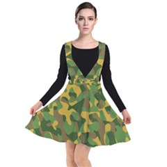 Yellow Green Brown Camouflage Plunge Pinafore Dress by SpinnyChairDesigns