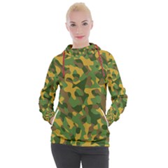 Yellow Green Brown Camouflage Women s Hooded Pullover by SpinnyChairDesigns