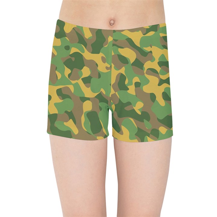 Yellow Green Brown Camouflage Kids  Sports Shorts