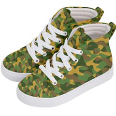 Yellow Green Brown Camouflage Kids  Hi-top Skate Sneakers by SpinnyChairDesigns